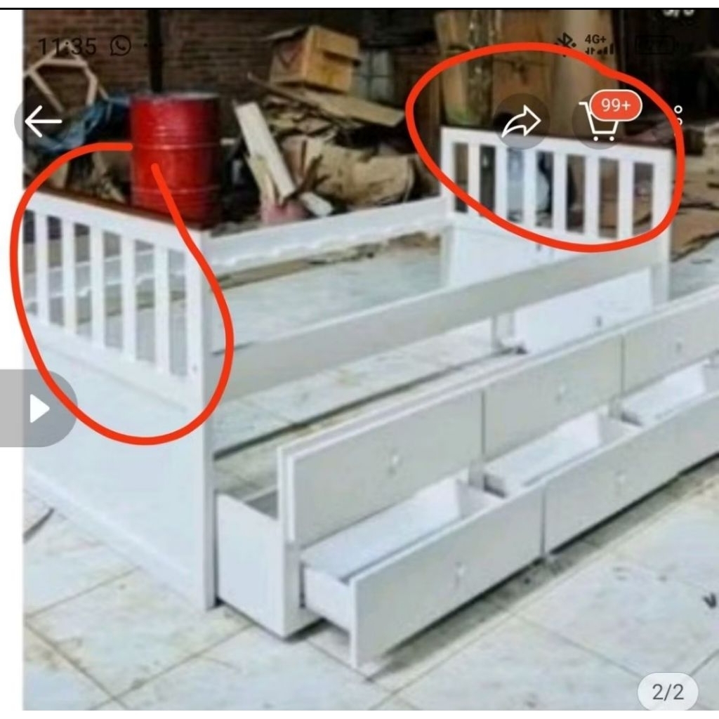 Dipan putih kayu anak Sorong laci 100x200