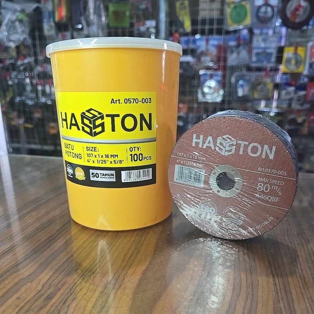 BATU POTONG MATA GERINDA POTONG BESI CUTTING WHEEL 4 INCH X 1 HASSTON 1 TOPLES ISI 100 PCS