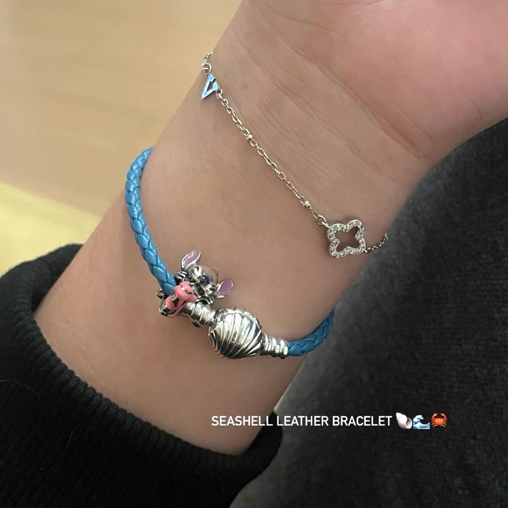 Original Pandora Moments Seashell Clasp Turquoise Braided Leather Bracelet