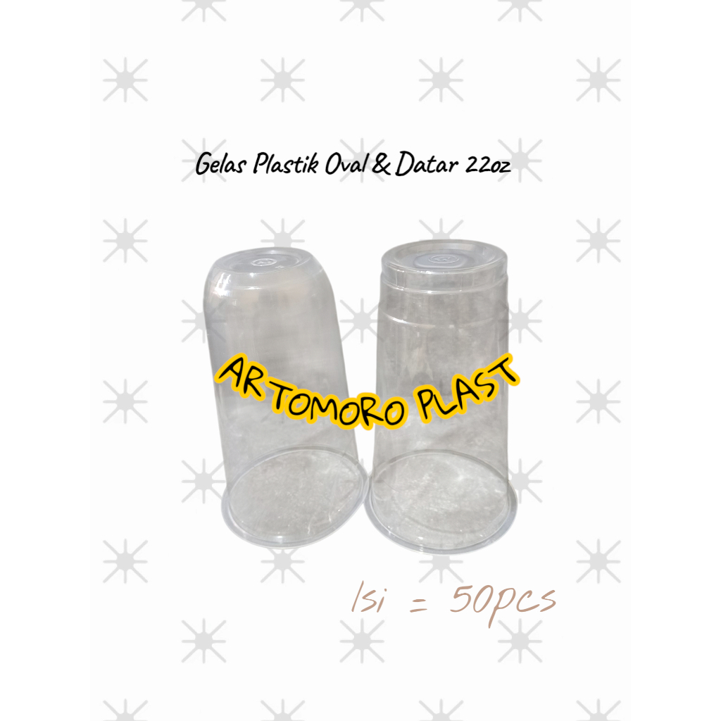 (50PCS HARGA GROSIR ) GELAS PLASTIK OVAL & DATAR 22OZ
