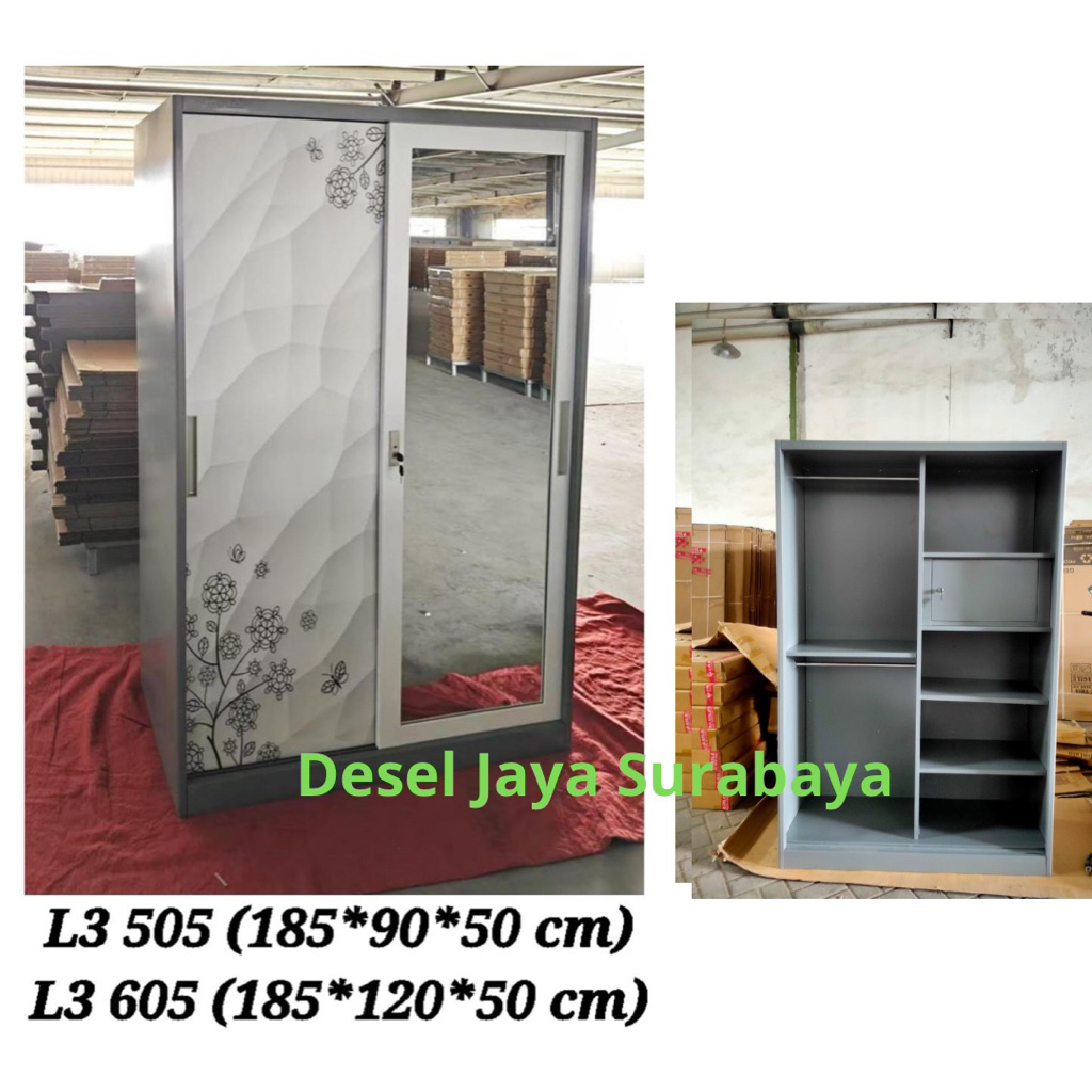 Lemari Baju Sliding Besi Type L3-605- Lemari Baju Sliding - Almari Baju sliding - Lemari Baju 2 Pint