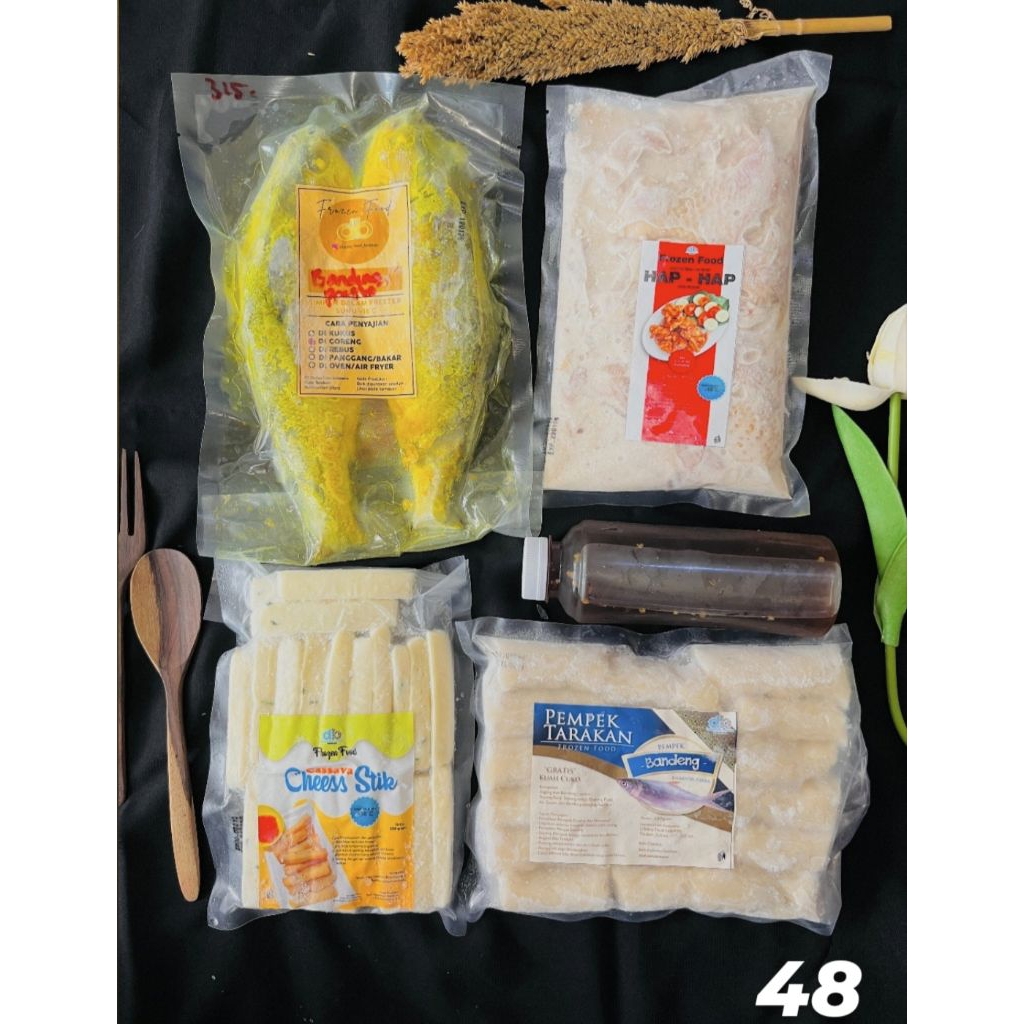 

Paket Hemat Dbaloy | bandeng presto frozen 1,ayam lalap 1,chees stik 1,pempek bandeng + cuko 1