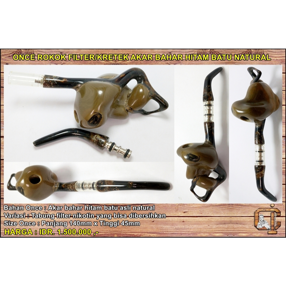 Pipa once akar bahar hitam batu asli alami kombinasi filter antik langka.