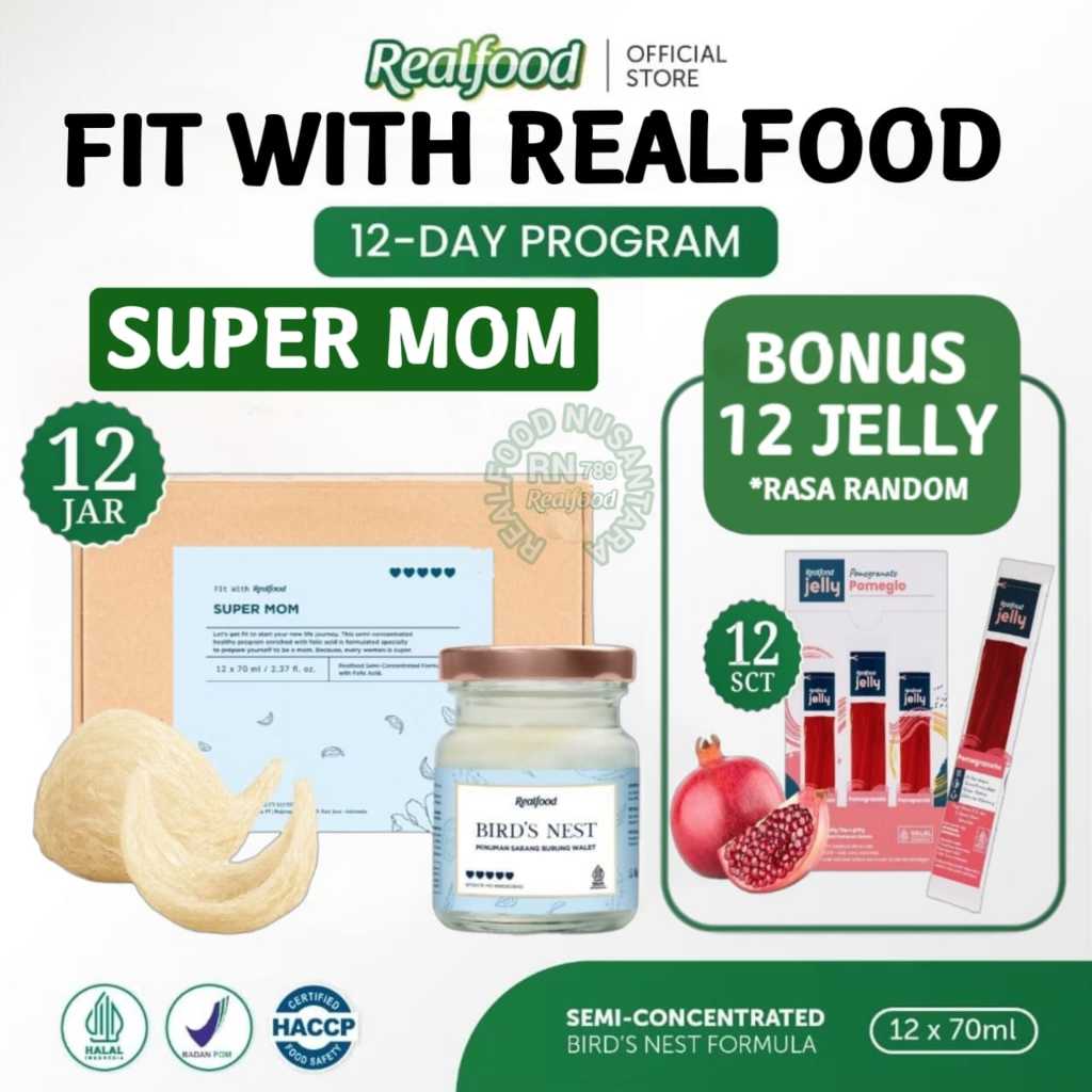 

Realfood Super Mom Promil 6 Botol & 12 Botol Bonus Jelly ( Minuman Sarang Burung Walet ) RN789