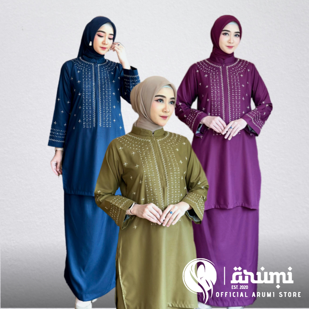 Baju Kurung Malaysia Asha set Tunik Rok Katun Toyobo Bordir | Gamis Pesta | Gamis Malaysia