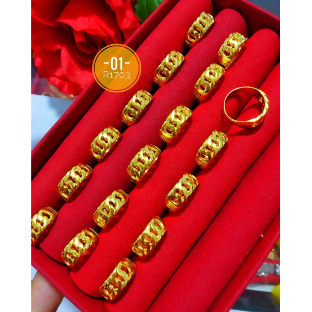 PEKANBARUJEWELRY - CINCIN RANTAI LAPIS KRISTAL 24K+LAPIS EMAS 24KARAT