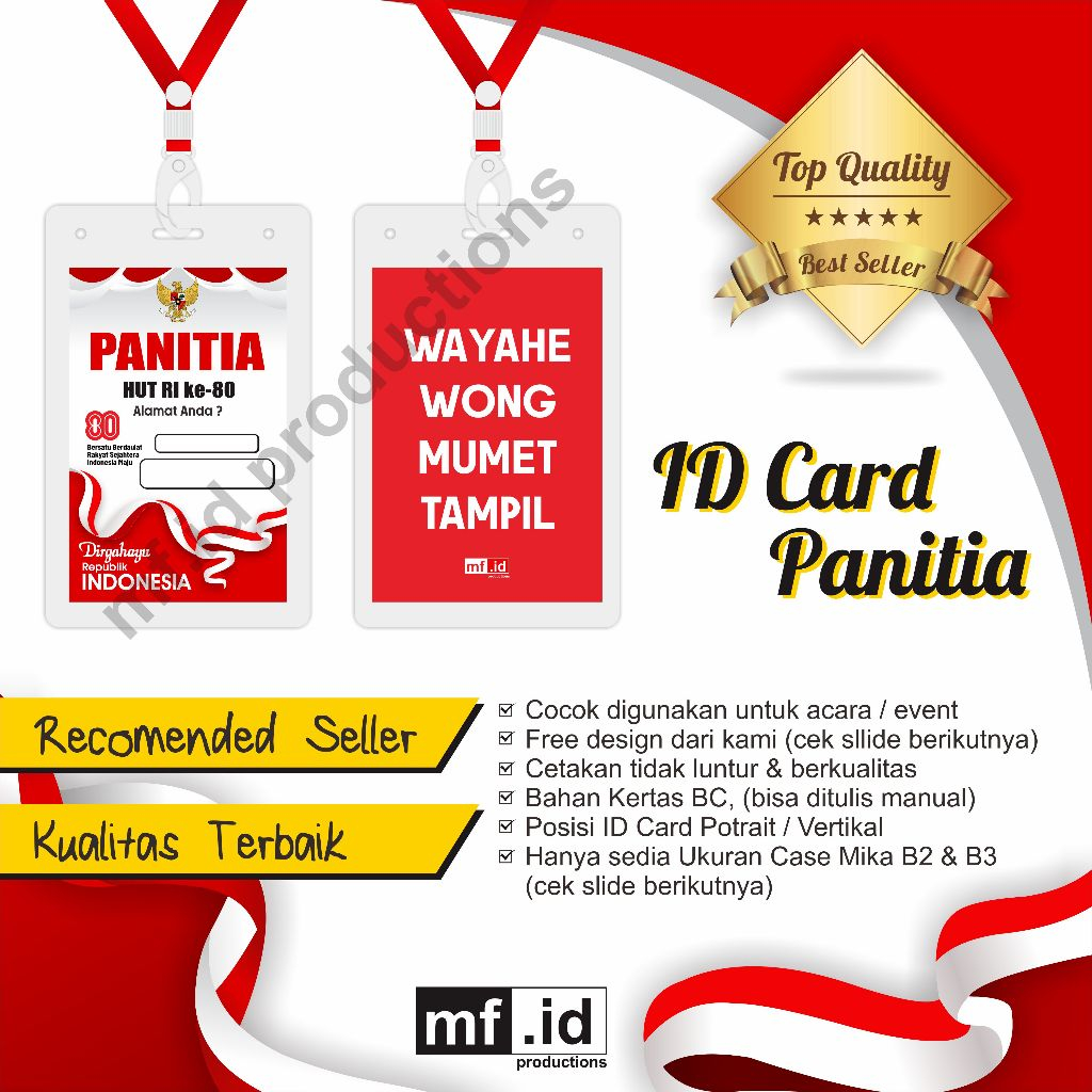 

[ Pakai Desain Sendiri Bisa ] Name Tag , ID CARD PANITIA 17 AGUSTUSAN