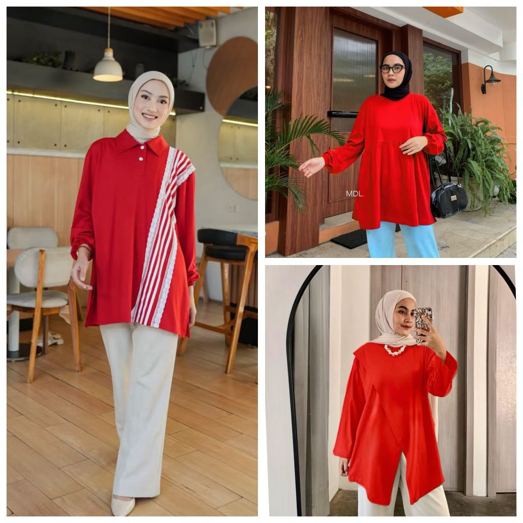 BLOUSE POLOS MERAH / TUNIK POLOS MERAH