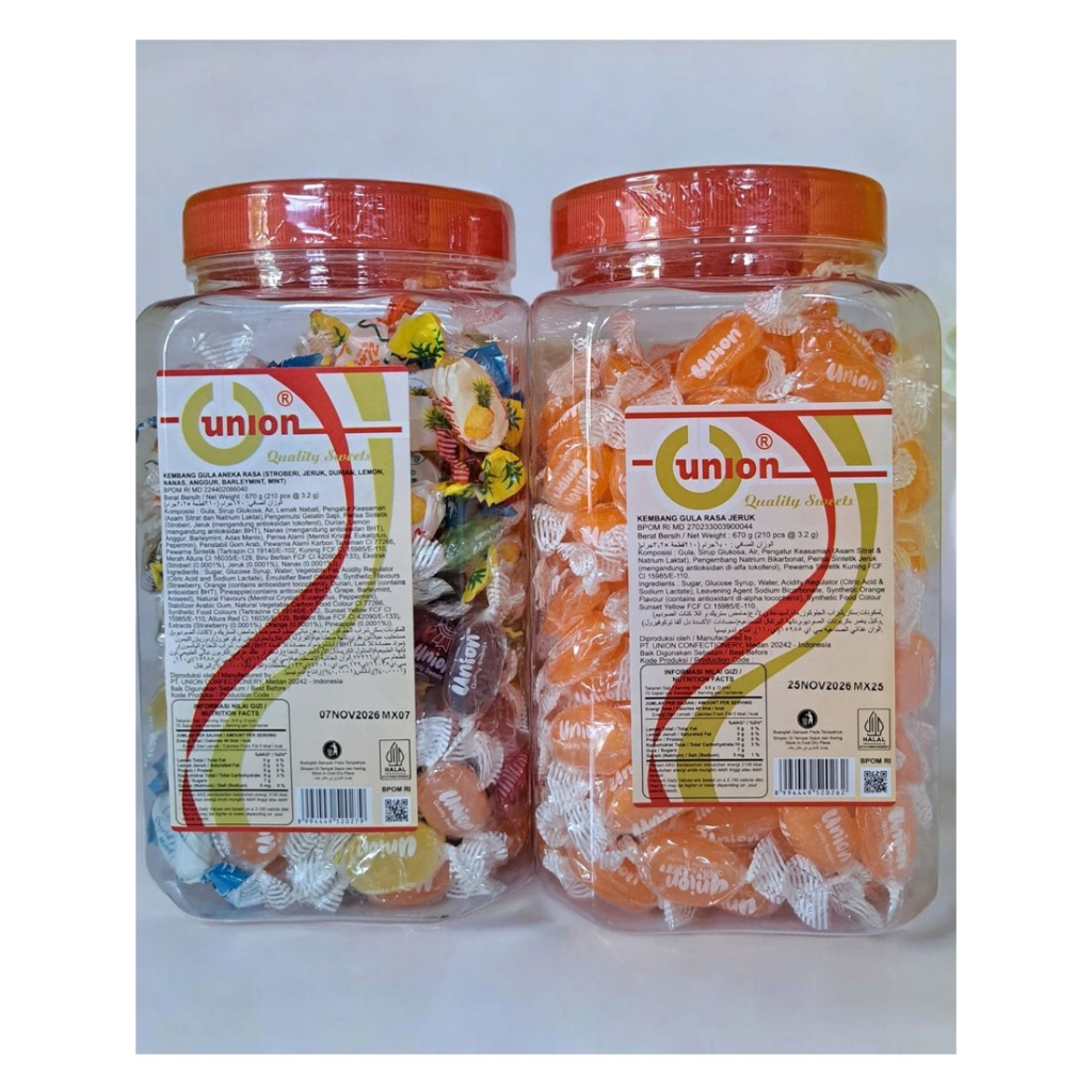 

Union permen rasa buah 1 toples isi 210 butir