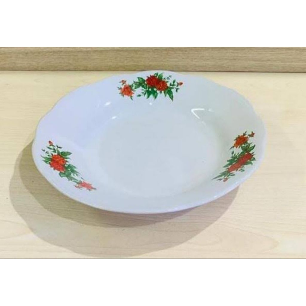 Piring Makan Bulat Keramik Motif Bunga Mawar Dan Melati