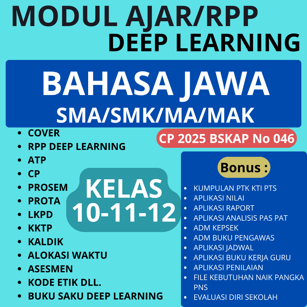 

Modul Ajar RPP Deep Learning BAHASA JAWA KELAS 10 11 12 - RPP DEEP LEARNING SMA SMK SIAP PAKAI
