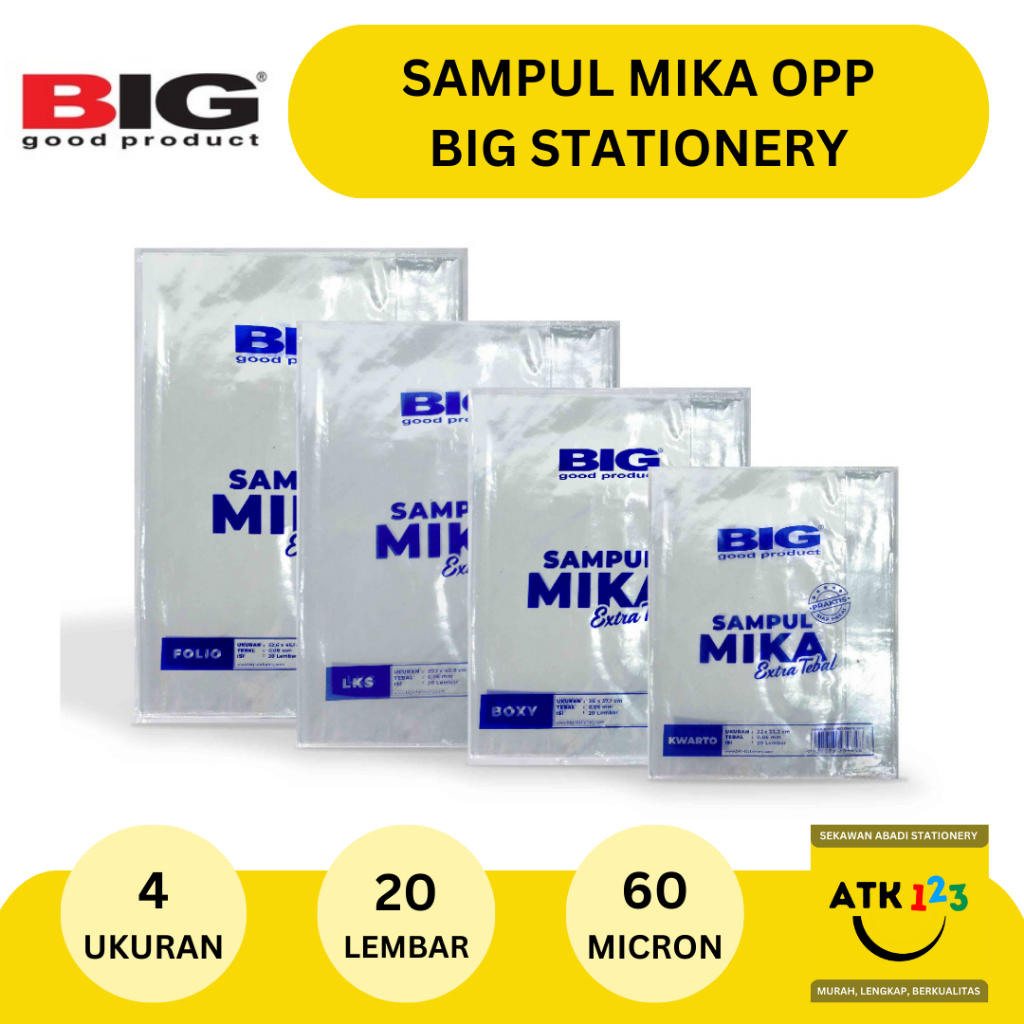 

BIG Sampul Buku Plastik Mika OPP Tebal 60 Mikron KWARTO / BOXY / FOLIO (2O LEMBAR)