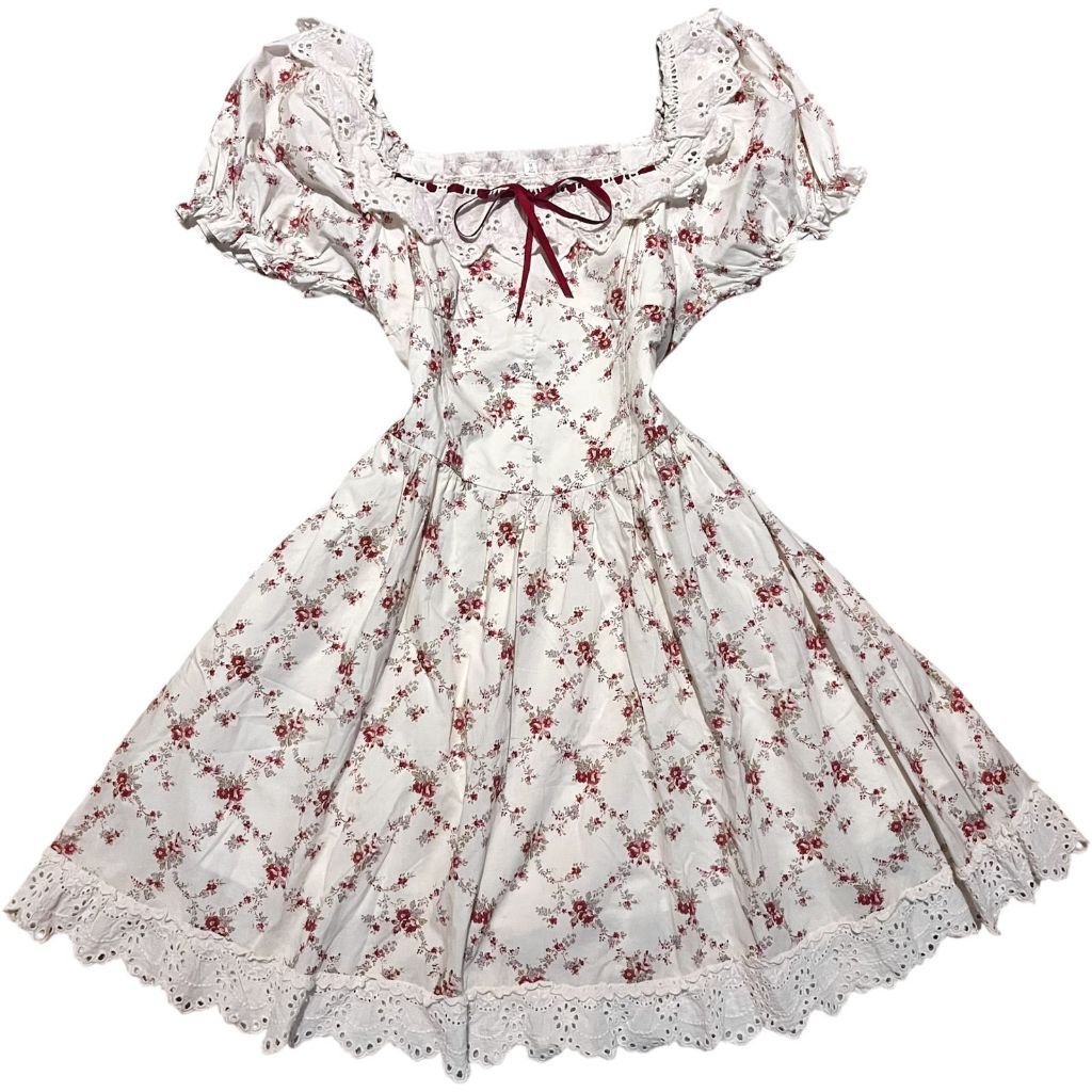 Milkmaid Floral Eyelet Bow Bustier Bodyfit Babydoll Dress | Puffy Coquette Princess motif bunga kors
