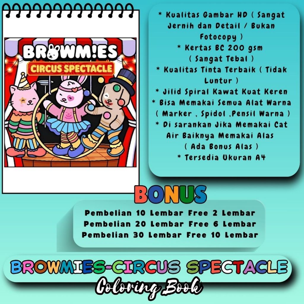 

BROWMIES Circus Spectacle Coloring Book For Kids & Adults Buku Mewarnai / Buku Mewarnai Gambar HD Jernih
