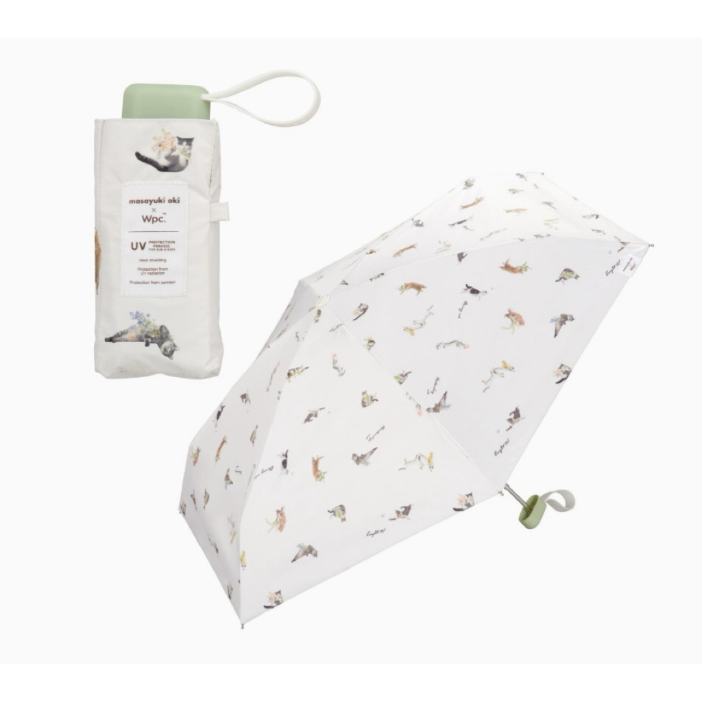 Wpc. Cat Parasol Umbrella Masayuki Oki x Wpc. Japan Umbrella Mini Green Folding Umbrella Payung Kuci