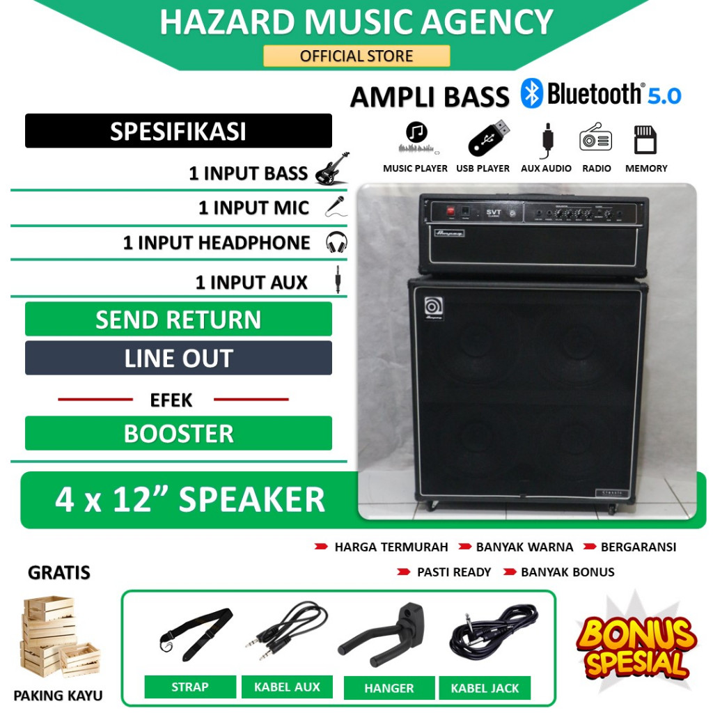 Ampli Bass 4x12 Inch AMPEG bisa untuk karaoke 3 Input Head Cabinet ada termurah bergaransi