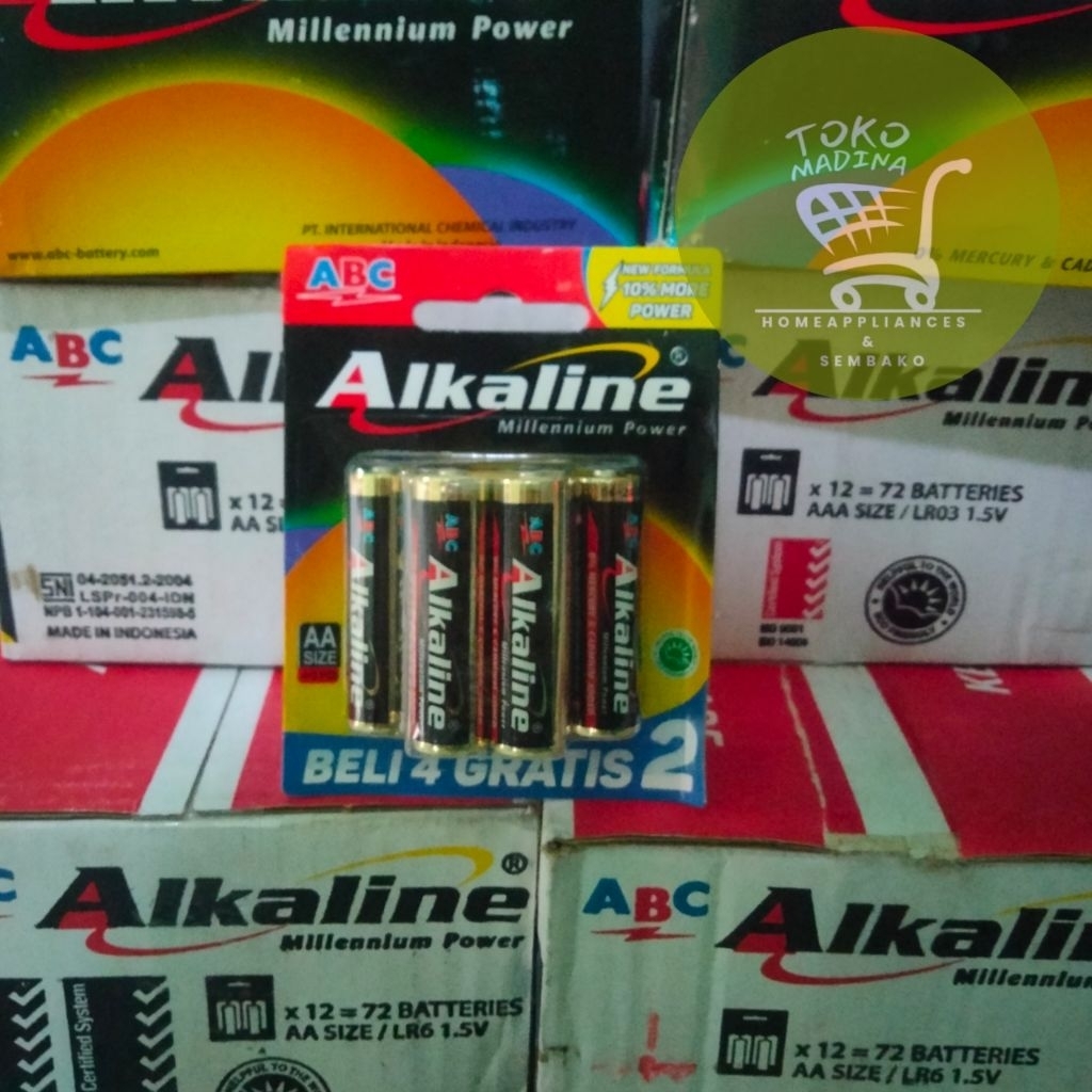 Baterai ABC Alkaline LR6 4B+2 | Alkaline a2 isi 6 | Alkaline AA isi 6