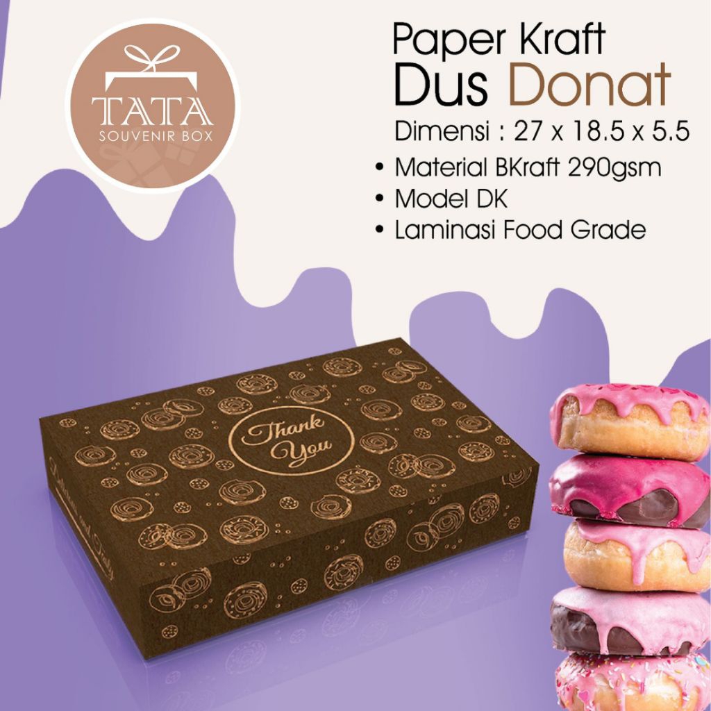 

Dus Donat 27 x 18,5 x 5,5 cm Craft Cetakan Laminasi Foodgrade