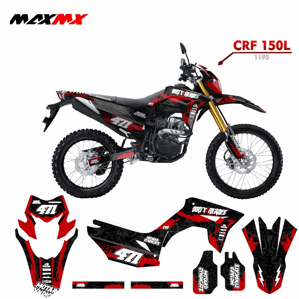 Decal CRF 150L sticker motor CRF150L stiker variasi 029 MOTIF ELEGAN MERAH HITAM