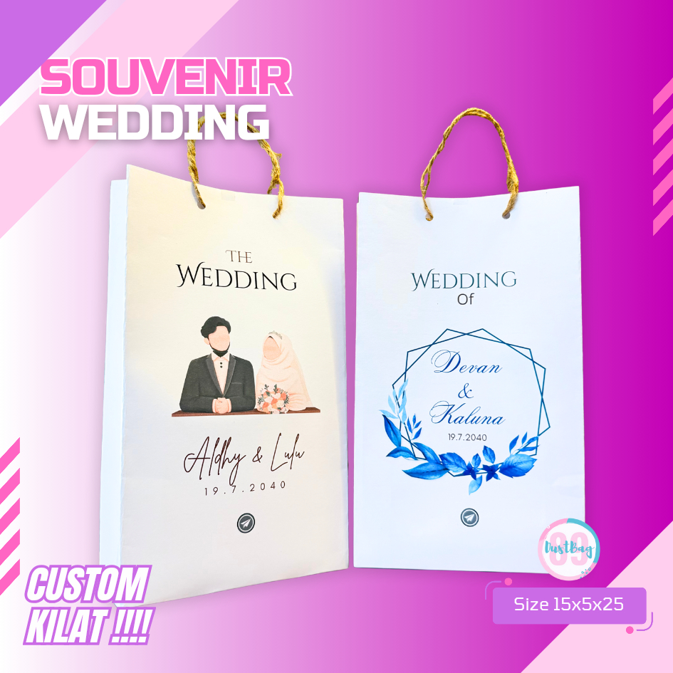 

TAS KERTAS SOUVENIR WEDDING PAPER BAG WEDDING GIFT BISA CUSTOM NAMA 15X5X25