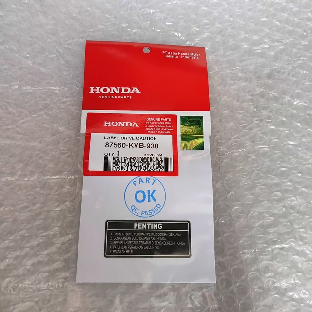 STIKER LEBEL PENTING 87560KVB930 87560-KVB-930