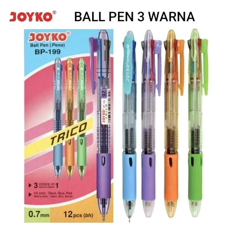 

Ball Pen Pulpen Pena Joyko BP-199 Trico 0.7 mm 3 Warna Colors - BP-199 Trico