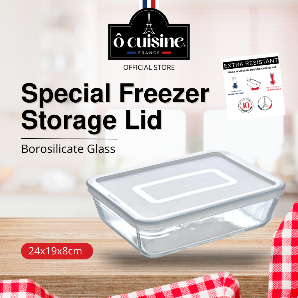 Loyang Kaca Ocuisine Spesial Freezer Rectangular Dish With Plastic Lid 25X19X8Cm 2.6L