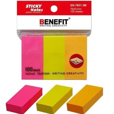 

(1 Pcs) Memo Sticky Note Benefit 7651-3M / Kertas Memo Stick Note Benefit 7651-3M