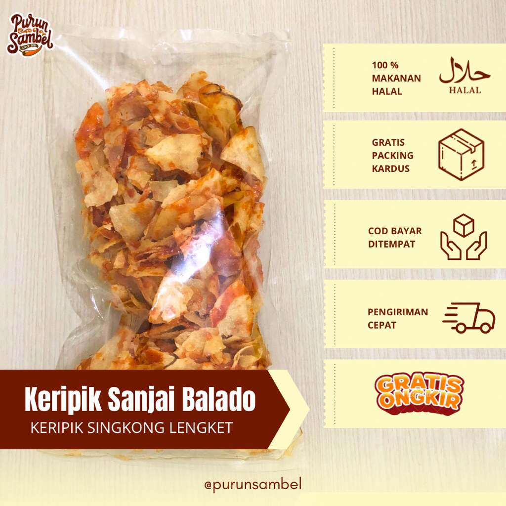

Keripik Sanjai Balado Keripik Singkong Lengket Balado 180 gram Halal Repack by Purun Sambel