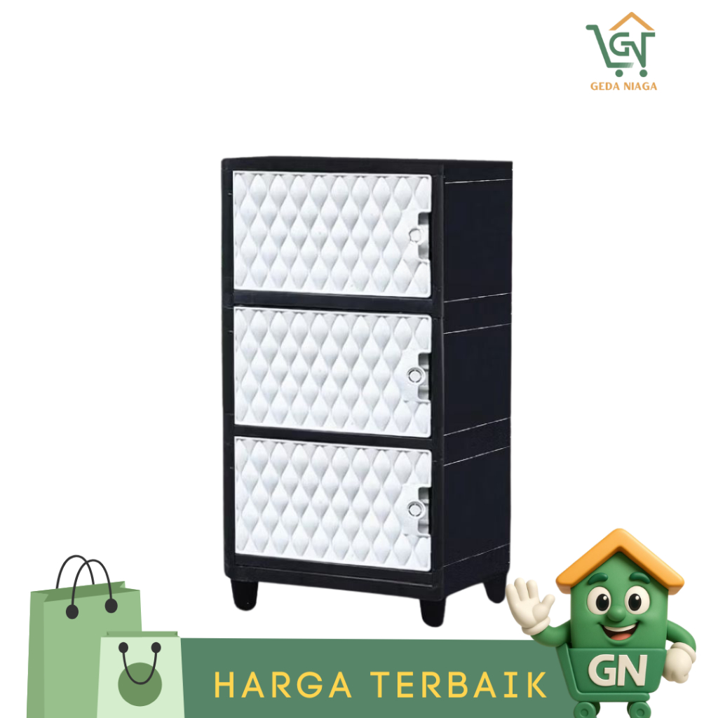 Lemari Slap Plastik Kunci Zebra Putih / Lemari Baju Murah
