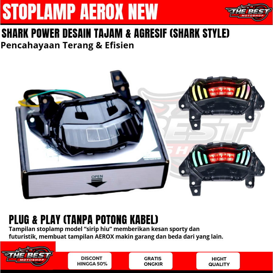 STOPLAMP SHARK POWER 7WARNA AEROX 155 NEW 2021 LAMPU STOP AEROX Bm