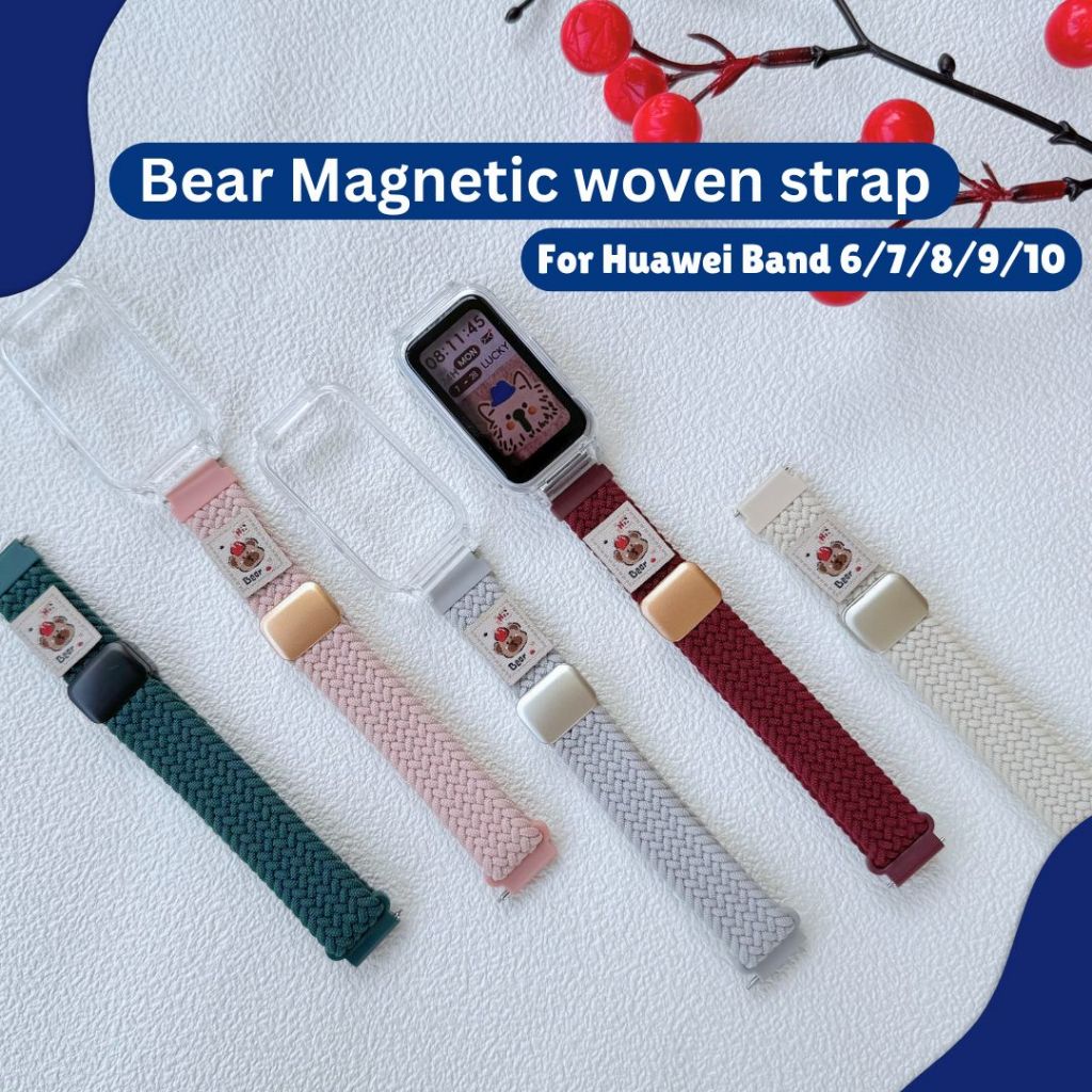 Bear Magnetic braided woven strap For Huawei Band 6 Huawei Band 7 Huawei Band 8 Huawei Band 9 Huawei