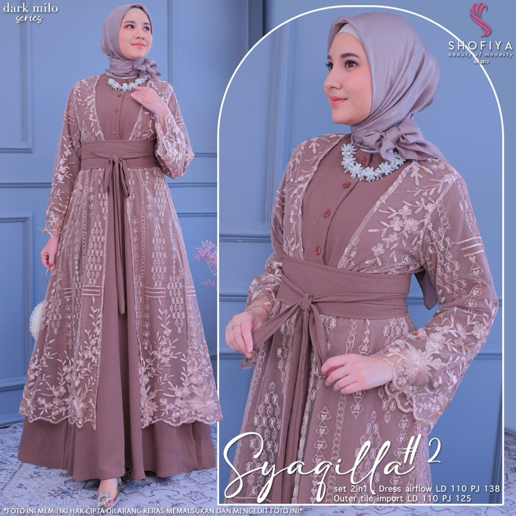 SYAQILLA #2 - Dress Gamis Brokat Kondangan Pesta Inner Outer Set