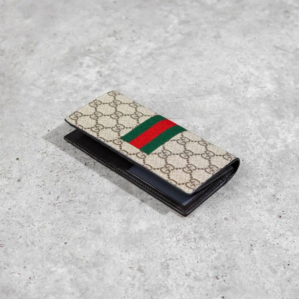 GUCCI GG Stripe Supreme Monogram Long Continental Bifold Bi-Fold Wallet