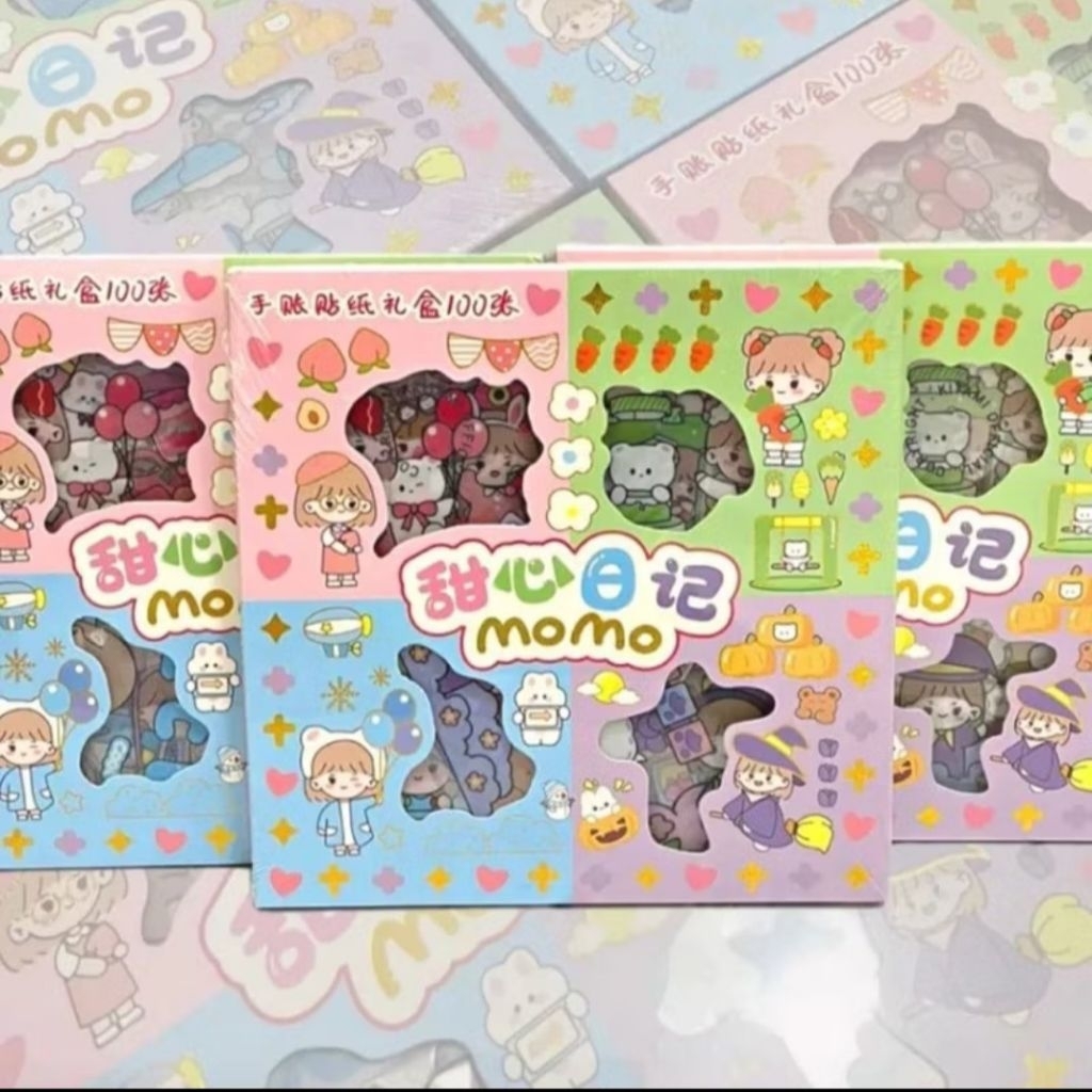 Sticker Momo Isi 100 Lembar Waterproof Sticker Momo Cici Nono 4 Warna Stiker isi 100