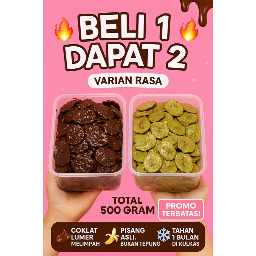 

kripik pisang Kepok coklat lumer Cemilan Renyah Manis Viral Kekinian coklat premium