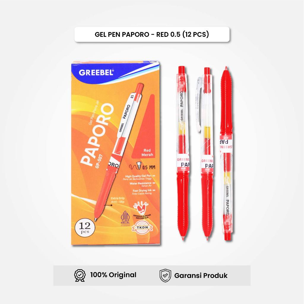 

GREEBEL Pulpen Gel GP-507 PAPORO 0.5 MERAH (12PCS/SET) Gel Pen Cetek Ballpen Cetek Pulpen Cetek