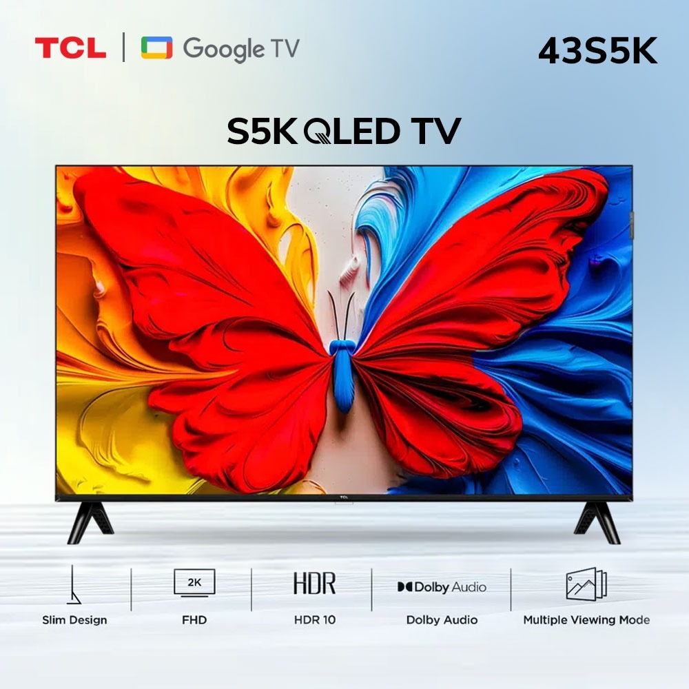 TV TCL 43S5K Smart QLED 43 Inch Google TV - Gambar Jernih, Suara Mantap