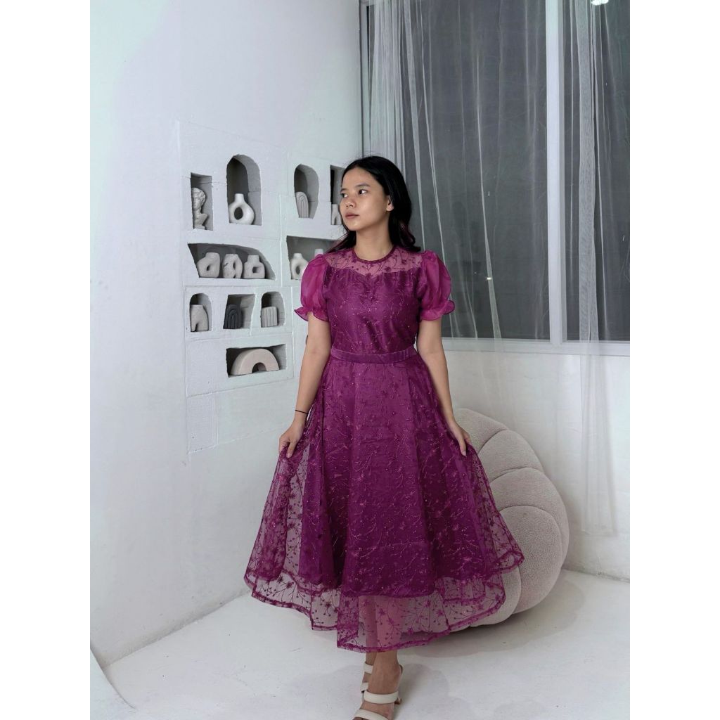 KAREEN - Dress ADELIA [M L XL] Gaun Pesta Wanita / Bahan Tile Mutiara / Model Terlaris