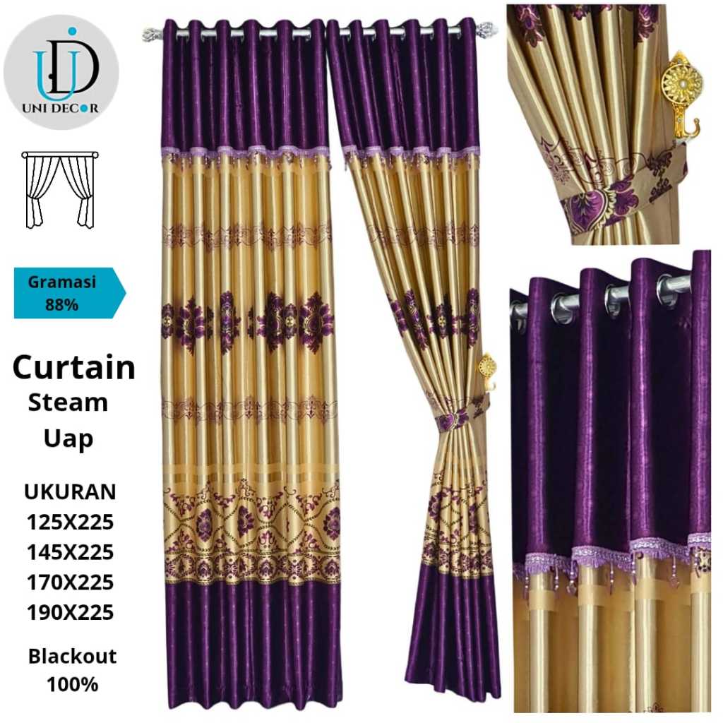 Gorden Blackout Bunga Glossy Ring Poni Renda Kristal + Tali Hook Mewah