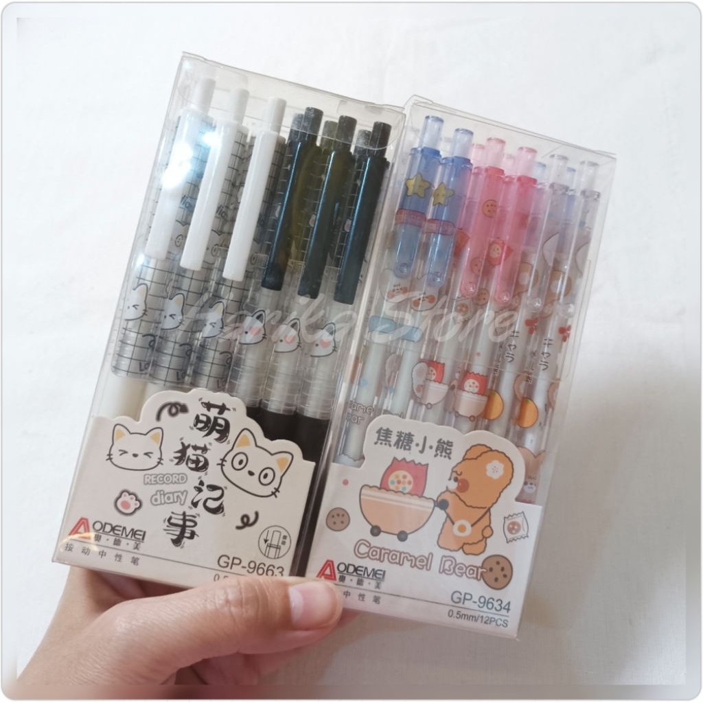 

3Pcs Bolpoin Mekanik Aodemei 0.5mm Pena Gel Mekanik Cetek Gambar Lucu PG12