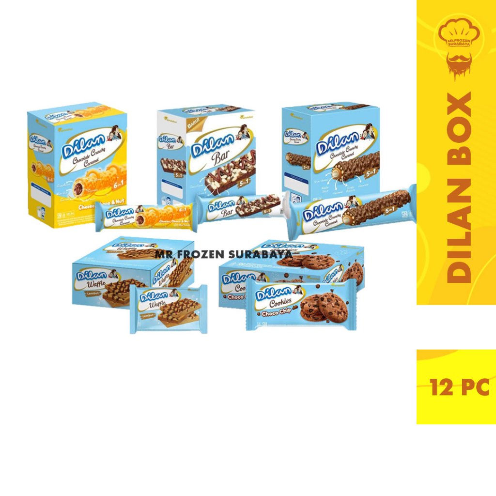 

Dilan Box Cruncy Caramel Dilan Waffle Bar Coklat Dilan Chips Isi 12 pc