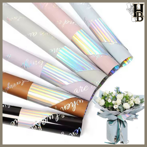 

20 LEMBAR Flower Wrapping Paper Cellophane Hologram Kertas Bouquet 6064