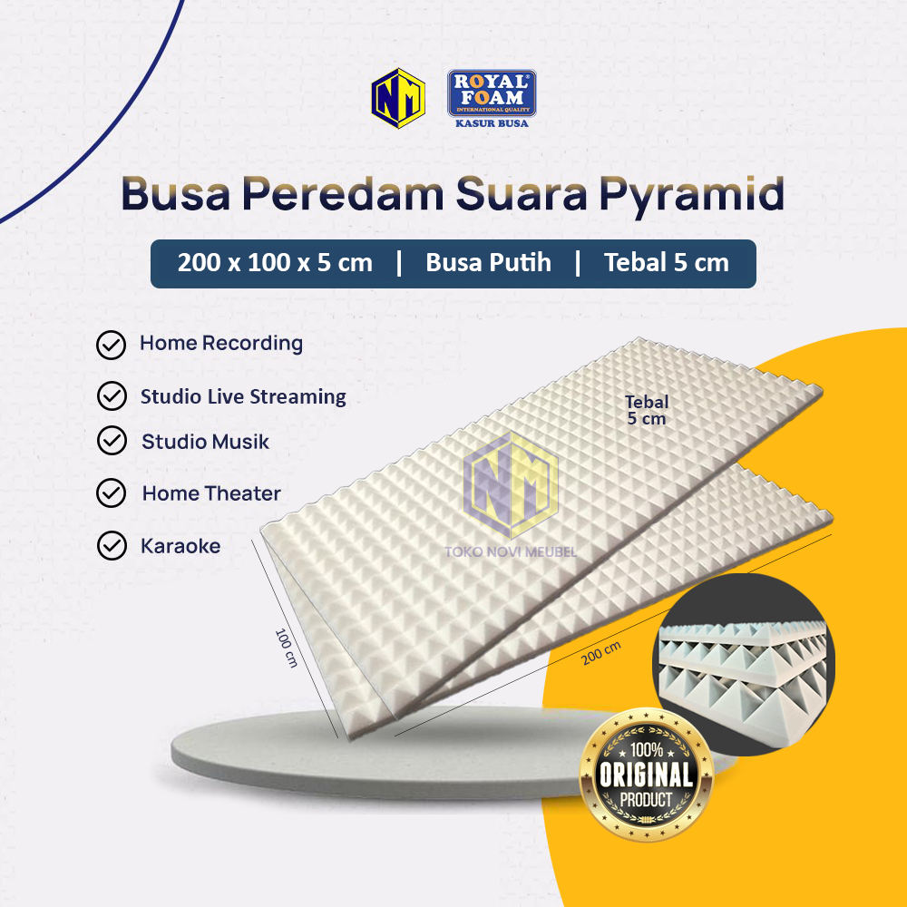 BUSA PEREDAM SUARA MODEL PYRAMID PUTIH  200X100 CM / PEREDAM SUARA RUANGAN TEBAL 5 CM