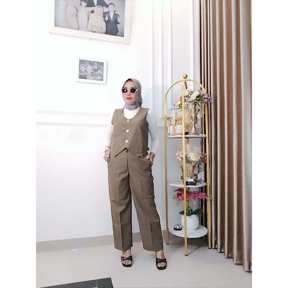 One Set Polos Vest Rompi Celana Panjang High Formal - Casual Celana Panjang - Blazer Kutung Tanpa Le