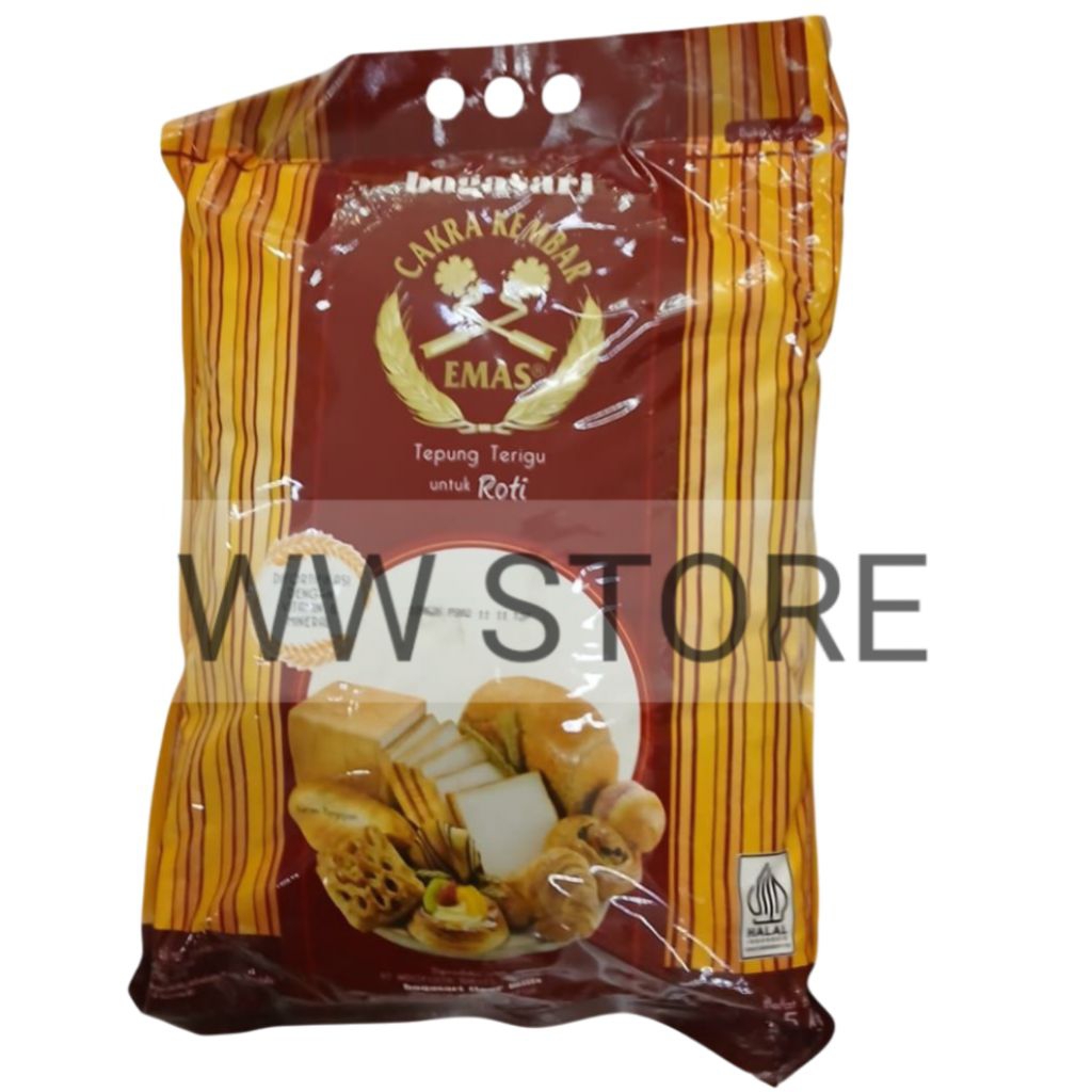 

Tepung Terigu untuk Roti halal MUI bogasari CAKRA KEMBAR EMAS 5kg