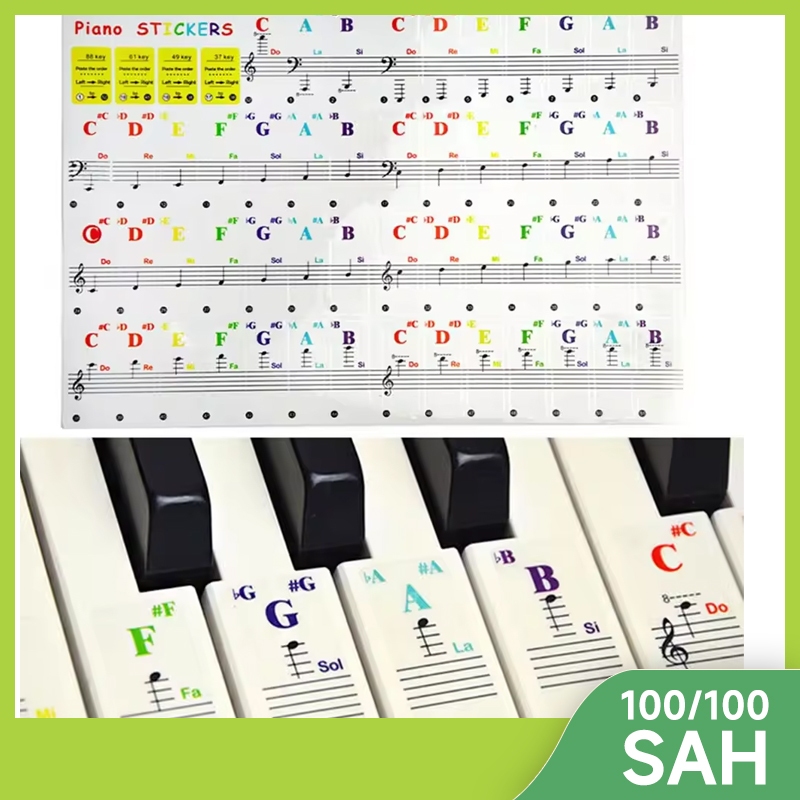 PLAYOU Label Piano yang Dapat Dilepas, Panduan Label Not Piano, Stiker Piano 88/61/49 Tombol, Stiker