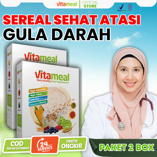 

VITAMEAL 2 BOX Sereal Sehat Turun Gula Darah Tinggi Kolesterol Asam Lambung Insulin Pankreas Kebas Kesemutan tanpa Efek Samping VITAMINILK DIET