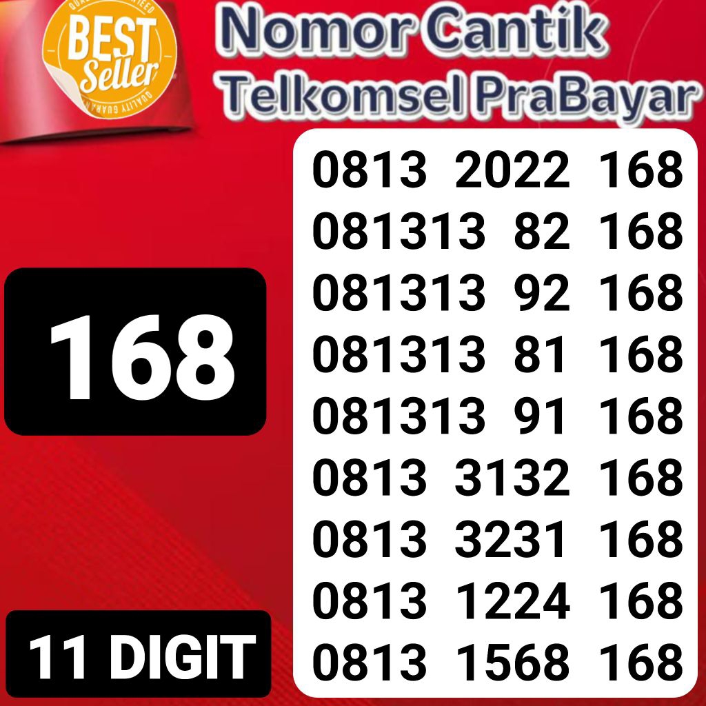 KARTU PERDANA NOMOR CANTIK TELKOMSEL 11 DIGIT SIMPATI 168