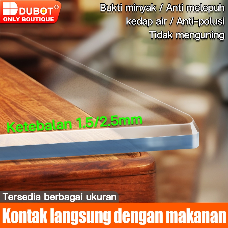 DUBOT Taplak Meja Makan Plastik MeteranTaplak Meja Bening Tebal 1.5/2.5mmPlastik Mika MeteranPlastik